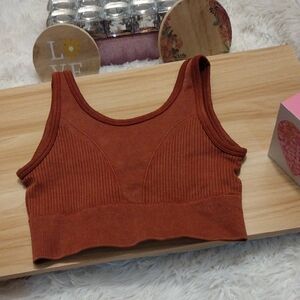 Morera Rust Ribbed Seamless Sports Bra Small